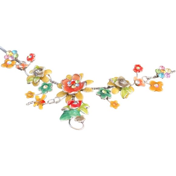 Elegant Flower Necklace with Colored Gems, Ajustable 15 to 18 inches - Picture 2 of 5